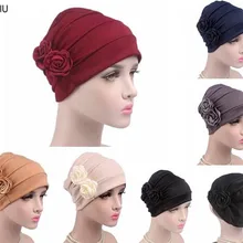 Женская Цветочная Кепка chemo мусульмане арабы головной платок тюрбаны исламский головной убор Шапочка-тюрбан шляпа цветы плиссированные черепа Новинка