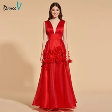 DressV красный Элегантное Длинное платье для выпускного вечера с v-образным вырезом империи талии спинки Простой Онлайн аппликациями Вечеринка платье платья для выпускного вечера Пользовательские