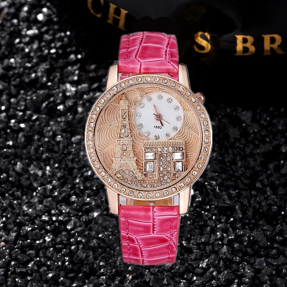 

Brand Luxury Women Watches Diamond Embossed Eiffel Tower Bayan Saats Roman Retro Girls Student Dress Clock Female Business Rejor