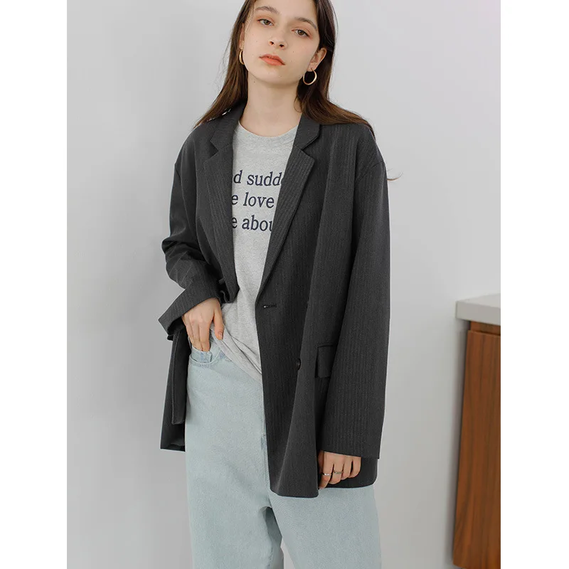 

Loose Simple Vertical Weight and Texture Small Suit Jacket Women Spring Han Version Leisure Suit 2019 Women Jackets and Coats
