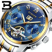 Switzerland BINGER watches font b men b font luxury brand Tourbillon sapphire luminous multiple functions font