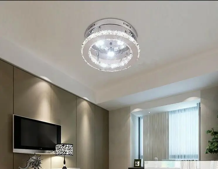 Современный хрустальный светодиодный потолочный светильник из нержавеющей стали, круглый потолочный светильник для спальни, кухни