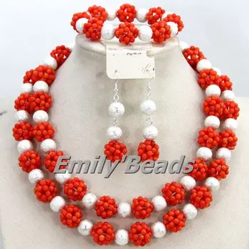 

2015 Fashion African Coral Beads Necklace Set Nigerian Wedding African Beads Jewelry Set Bridal Jewelry Set Free shipping CJ382