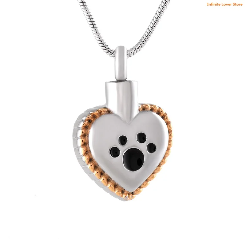 

KLH8647-9 Black Paw On Heart Stainless Steel Dog/Cat Ashes Keepsake Pendant after Cremation-Wholesale Pet ashes Jewelry