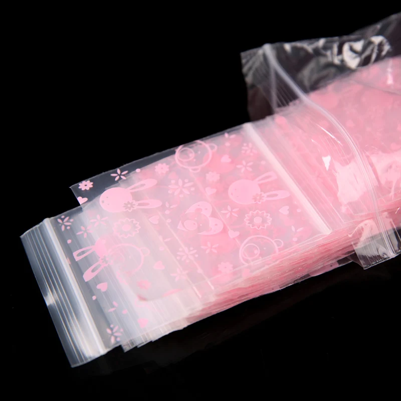Кролик Печати Миниатюрный Розовый Zip Lock Grip Пластиковый Пакет Мешок Еды Конфеты