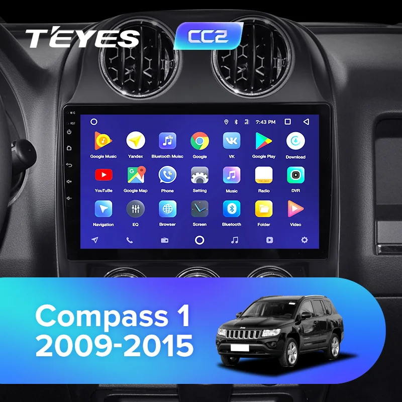 TEYES CC2 Штатная магнитола для Джип Компасс 1 Jeep Compass 1 MK 2009 2011 2012 2013 Android 8.1, до 8-ЯДЕР, до 4+ 64ГБ 32EQ+ DSP 2DIN автомагнитола 2 DIN DVD GPS мультимедиа автомобиля головное устройство