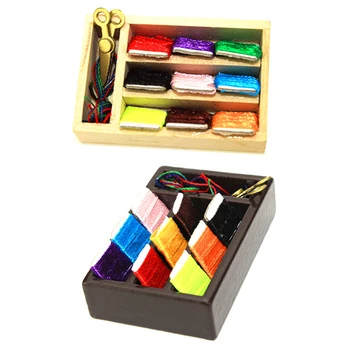 

1:12 Miniature Sewing Kit Box with Sewing Thread Scissors Livingroom Bedroom Sewing Room Dollhouse Furniture Accessories
