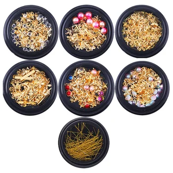 

7Pc/Set Mix Gold Nail Rivet Star Moon Pearl Rhinestones Design Punk Nail Jewlery Silver 3D Nail Art Decoration For Manicure