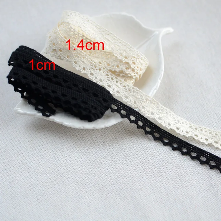 40 meter/lot 1 1.4cm width black/beige cotton fabric tapes lace trim