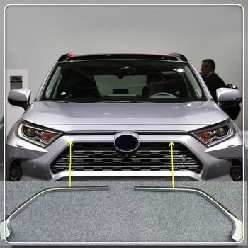 

For Toyota RAV4 2019 2020 Car Styling Front Center Grille Outer Molding Strips Cover Trim 2pcs ABS Chrome Auto Accessories