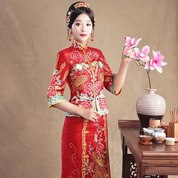 

Phoenix Traditional Cheongsam Red Asian Women Wedding Dress Embroidery Marriage Suit Novelty Oriental Bride Qipao S M L XL XXL