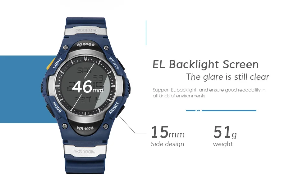 SPOVAN Мужские Цифровые спортивные часы Модные 100 м водонепроницаемые уличные электронные часы с будильником и секундомером для детей Подарки для мальчиков SW01