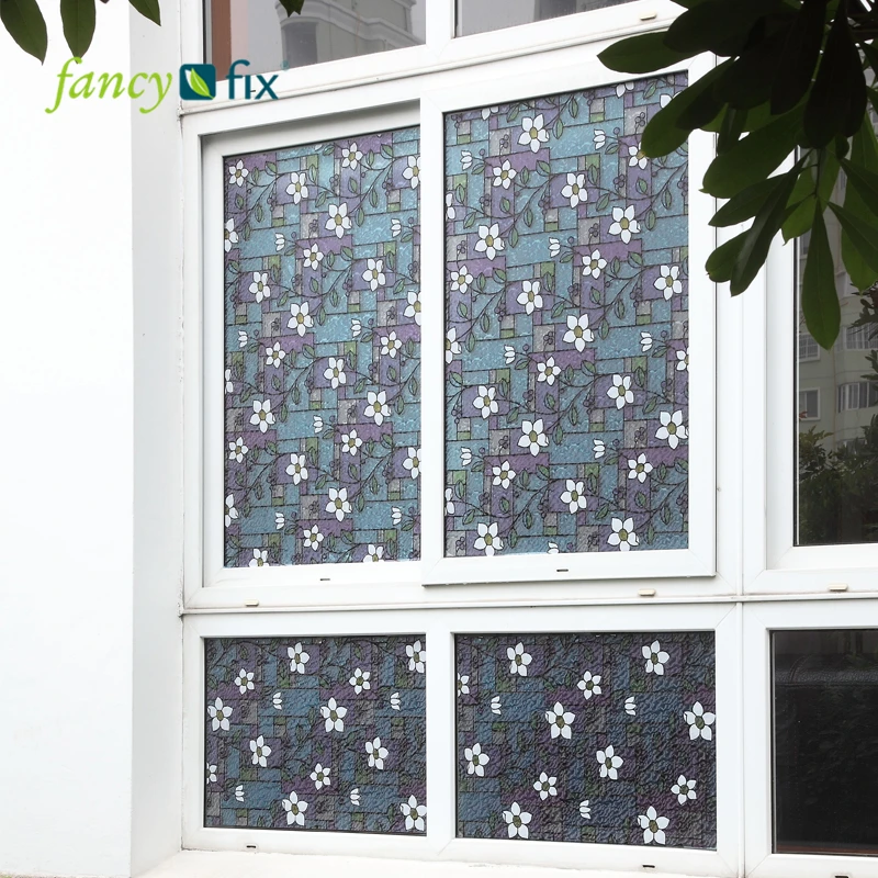 Flower Stained Glass Decorative Window Film PVC Static Cling Self Adhesive Glass 