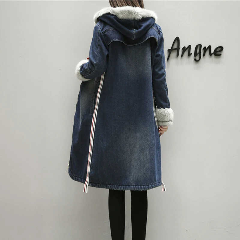Plus Size XL- 5XL Winter Jacket Women Hooded Long Denim Jackets With Double Pockets Warm Velvet Coat Woman Jean Outwear Plus Size XL- 5XL Winter Jacket Women Hooded Long Denim Jackets With Double Pockets Warm Velvet Coat Woman Jean Outwear