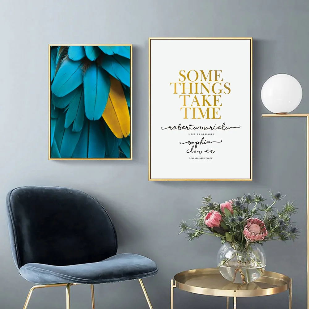Wall Pictures Nordic Poster Leaf Picture Blue Canvas Painting Abstract Wall Art Living Room Poster Quotes Wall Canvas Unframed