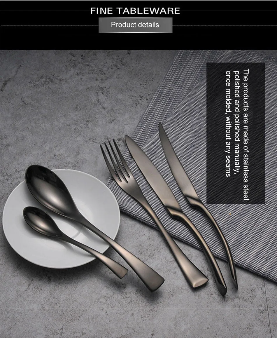 Luxury Black Cutlery Set Stainless Steel Western Food Tableware Sets Fork Steak Knife TeaSpoon Dinner Dinnerware Set 4pcs 5pcs (5)