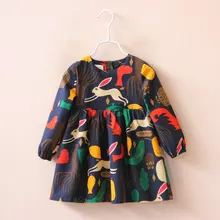 

JALAIRO Brand Girls Dress New Autumn Girls Clothes Long Sleeve Girl Dress Cartoon Forest Animals Graffiti for Kids Dresses