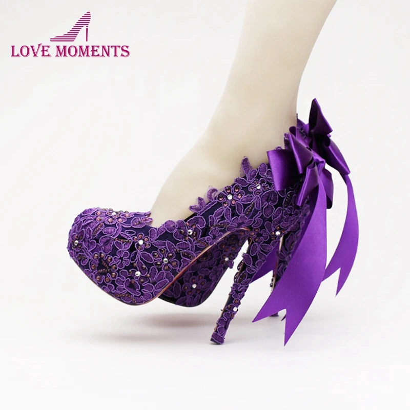 purple lace wedding shoes