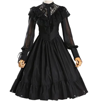 

Adult Women Gothic Costume Lace Hollow Bridal Wedding Party Embroidery Dress Lolita Princess Sweet A Line Dress Veil For Ladies