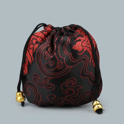 Дешевые Цветочные Drawstring подарочные пакеты для украшений 13x13 см Шелковая Ткань Упаковочная Сумка Браслет карман для хранения 200 шт/партия fre - Цвет: Черный