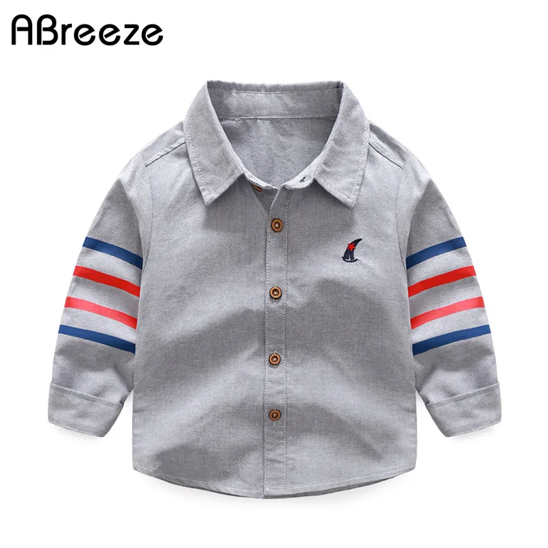 

1-5 years Baby shirts 20018 spring new casual 4 bars turn down collar long sleeved children boys clothes autumn outwear