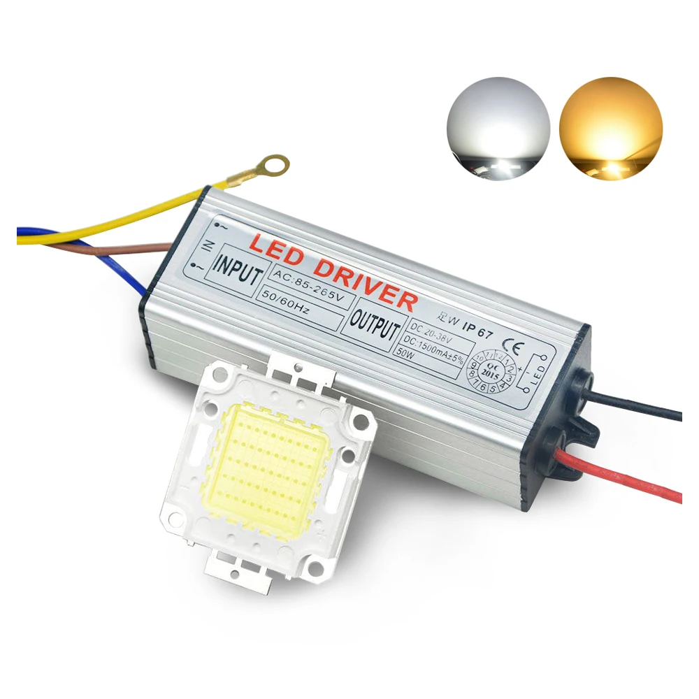 

Real Full Watt 10W 20W 30W 50W High Power COB LED lamp Chips Bulb + LED Driver For DIY Floodlight Spot light Lawn