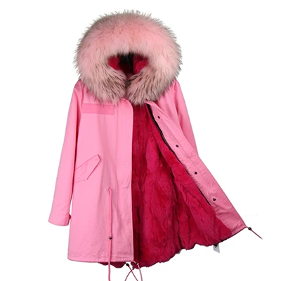 Парки для женщин зимняя верхняя одежда новая мода натуральный настоящий мех кролика куртки парка с наполнителем с воротником из натурального меха енота - Цвет: color 15