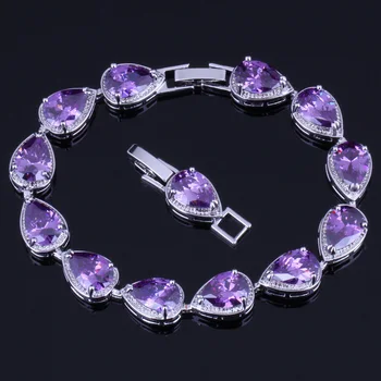 

Fascinating Pear Purple Cubic Zirconia Silver Plated Link Chain Bracelet 18cm 20cm V0042