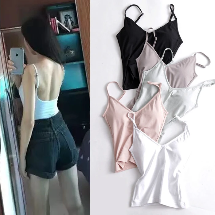 

2017 Women Short Design Spaghetti Strap Camisoles, Sexy U-back Adjustable Intimates Tank Top