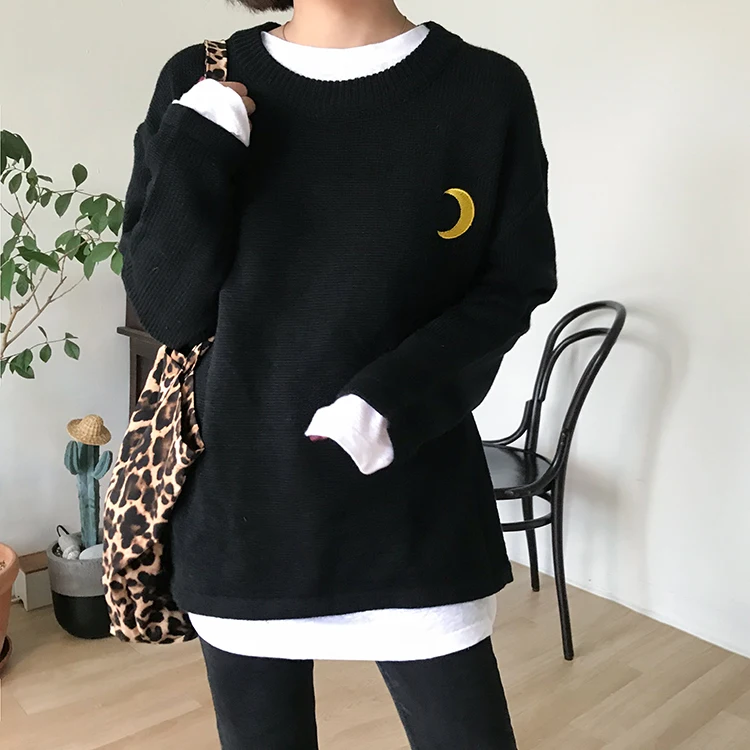 Корейский милый пуловер с мультяшной вышивкой, женский джемпер на осень и зиму, повседневные свободные свитера с круглым вырезом и длинным рукавом