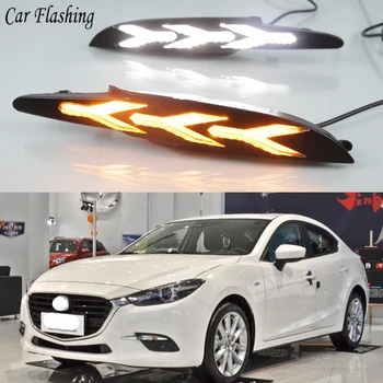 

Car flashing 2PCS DRL LED Daytime Running Light Fog Lamp With yellow Flowing Turning Signal light For Mazda 3 Axela 2017 2018