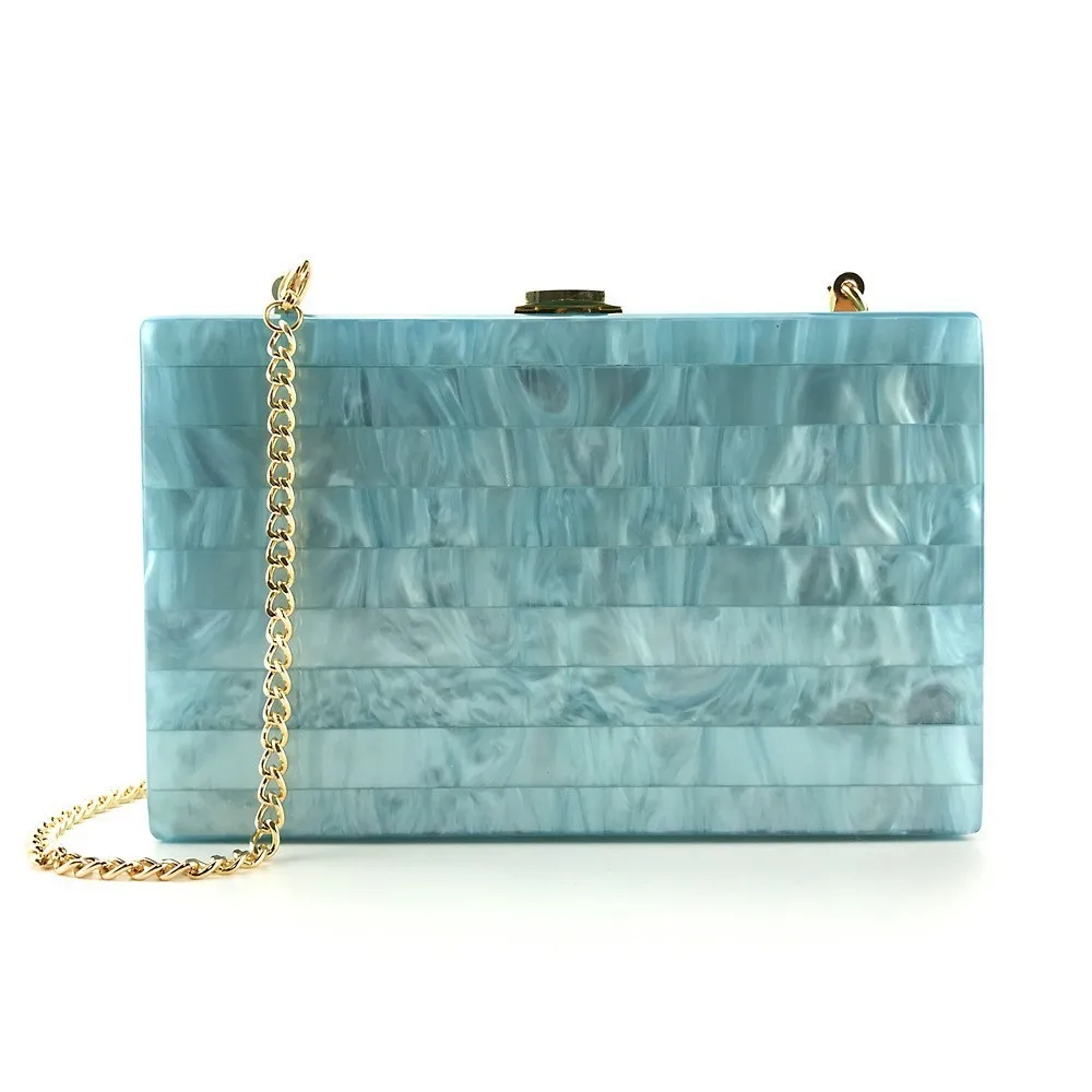 

[Telastar] Beautiful Handmade Acrylic Clutch Bag Multi Colour Stripe Evening Bag Patchwork Acrylic Handbag Women Messenger Bags