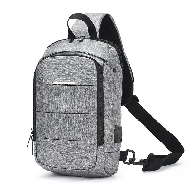OZUKO повседневная мужская нагрудная сумка, водонепроницаемая сумка через плечо, мужская сумка через плечо с зарядкой через usb, Большая вместительная оксфордская сумка-мессенджер - Цвет: Light Gray