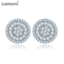 LUOTEEMI Noble Romantic Jewelry Bright Unique Round Shape Cubic Zircon Wedding Stud Earrings for Women Party Factory Wholesale