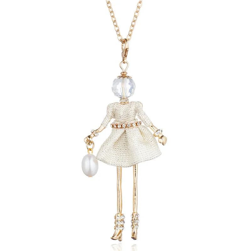 

PARIS Handmade Dance Doll Statement Necklace Gray White Dressing Princess Girl Pendant Necklace For Women Party Jewelry Collares