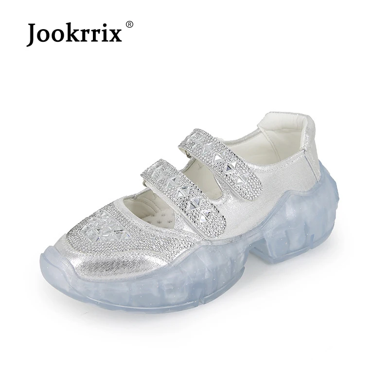 

Jookrrix 2019 Women New Bling Sneakers for Lady Silver Chunky Shoes Woman White Fashion Dad Sandals Shoes White Platform Sneaker