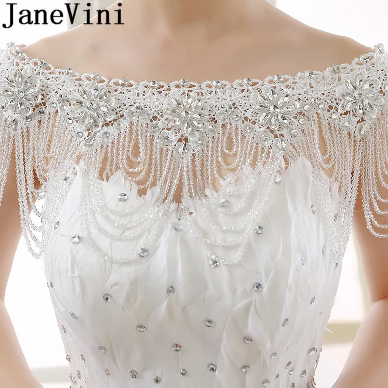 JaneVini 2018 Lace Crystal Tassel Collar Shoulder Chain Wedding Bridal Jewelry Necklace Rhinestone Beaded Flower Necklace Women JaneVini 2018 Lace Crystal Tassel Collar Shoulder Chain Wedding Bridal Jewelry Necklace Rhinestone Beaded Flower Necklace Women