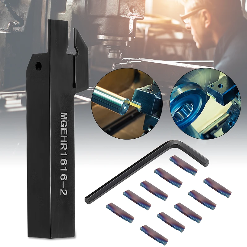 

MGEHR1616 Parting Off Turning Tool Holder with 10pcs Blue Nano MGMN200 Carbide Inserts
