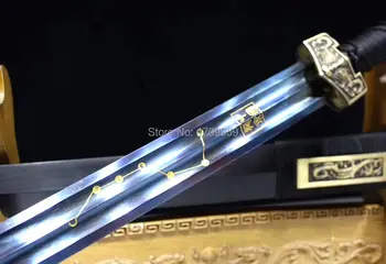 

Hand-Forging Chinese WuShu Sword Han King Battle Jian Sharp T1095 High Carbon Steel Qi Xing Blaue Blade/Brass fittings