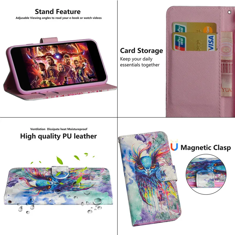 Чехол Hawei Honor 20 Pro 10i 20i для Huawei Y5 Y6 Y7 Y9 Prime P20lite P Smart Z Plus 2019 3D кожаный флип кошелек с