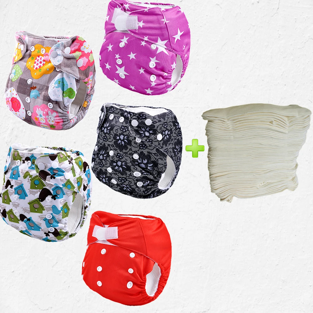 printed one size fits all eco cheap 5pcs sleepy baby diapers With 5pcs