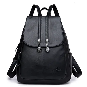 

New European and American Simple PU Leather Youth Daypack Bookbag Mummy Leisure Backpack