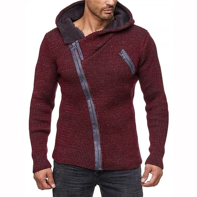 Men's Knit Sweater with Scarf Collar Slim Zip Hoodie Sweater Hip Hop Streetwear Long Sleeve High Quality Man's Sweaters