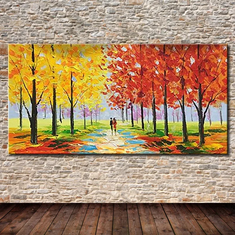 

Large Modern Knife Yellow Red Trees Scenery Pictures Home Decor Wall Art Handpainted Abstract Landscape Oil Paintings on Canvas
