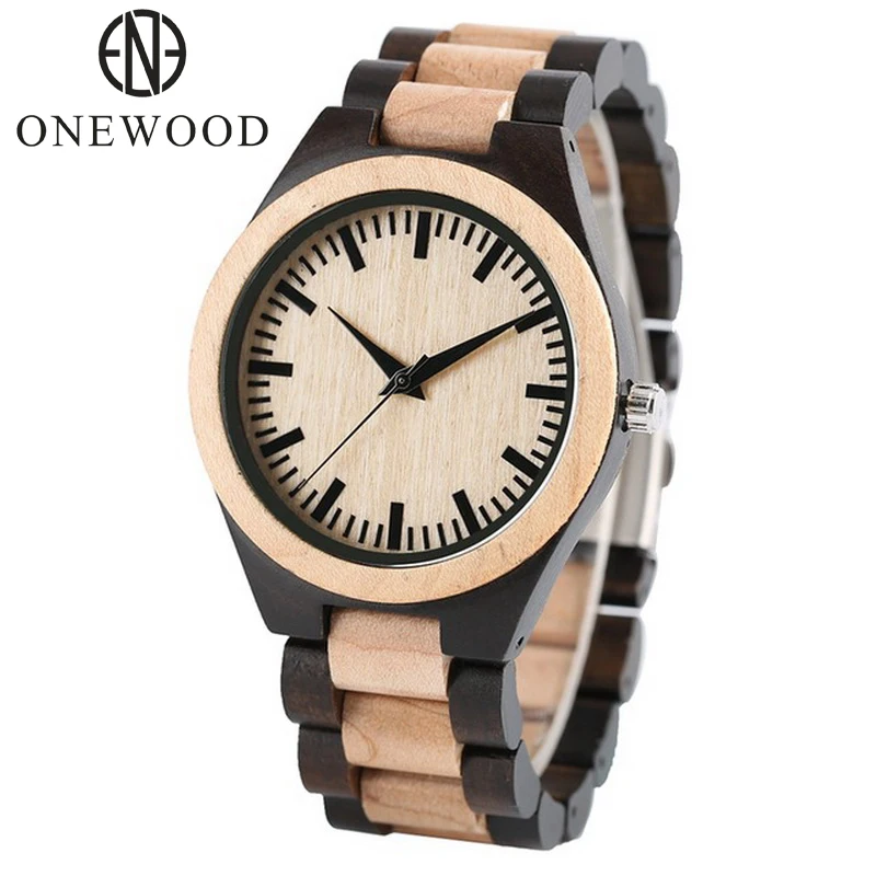 

Onewood Men Black Wood with Maple Wood Bezel Sandalwood Quartz Wristwatch Man Wrist Watch