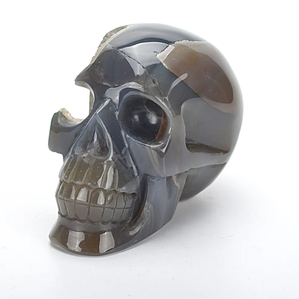 

4.6'' Realistic Rock Quartz Crystal Skull Statue Carved Natural Agate Geode Reiki Healing Crystal Skull Art Sculpture Home Decor