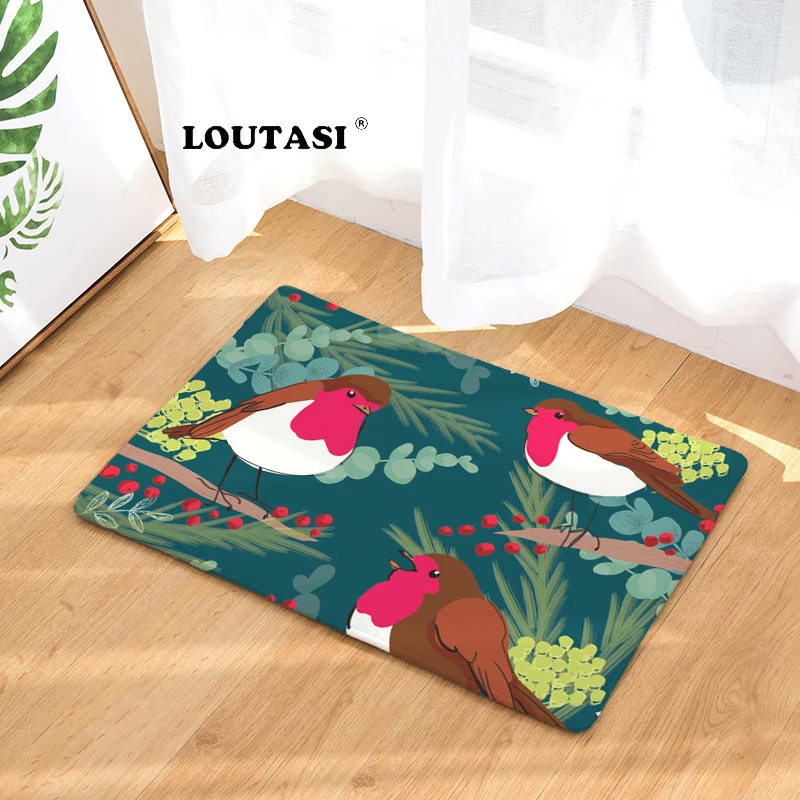 

LOUTASI Welcome Doormat Entrance Mat Hallway Oil Birds Printed Anti-Slip Floor Mat Area Rugs Soft Flannel Front Door Mat Carpet