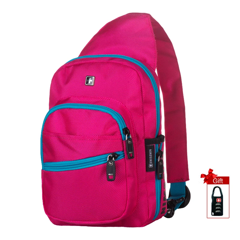 

Swisswin Brand Shoulder Bags Female Fashion Sling Bag for Women and Men Small Travel Chest Bag Red Black Zipper Bag SWK1005