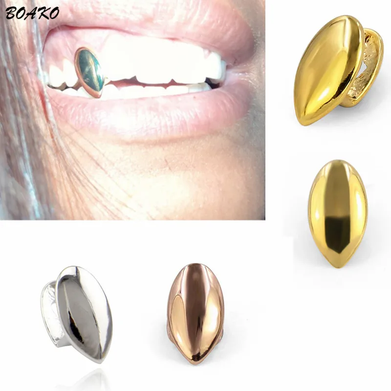 

BOAKO Vampire Fang Single Teeth Griliz Caps Gold Tone Canine Custom Tooth Grills Rock Rapper Jewelry Cosplay Party Body Jewelry