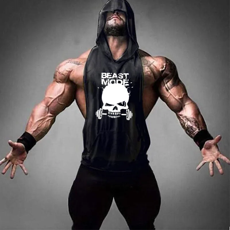 

2019 Summer Newest Brand Mens Print Gym Stringers Vest Bodybuilding Clothing Fitness Man Hooded Tanktop Weightlifting Undershirt